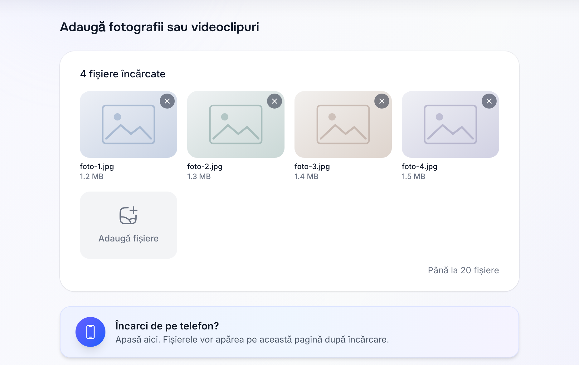 Încărcarea fotografiilor și videoclipurilor la crearea anunțului